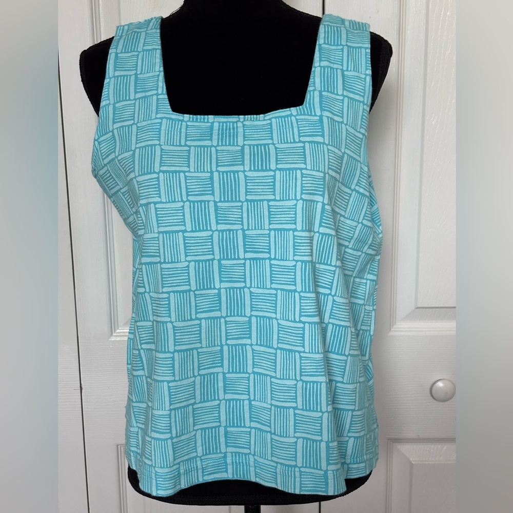 Fresh Produce Aqua Blue Boxy Square Neck Tank Top Size L